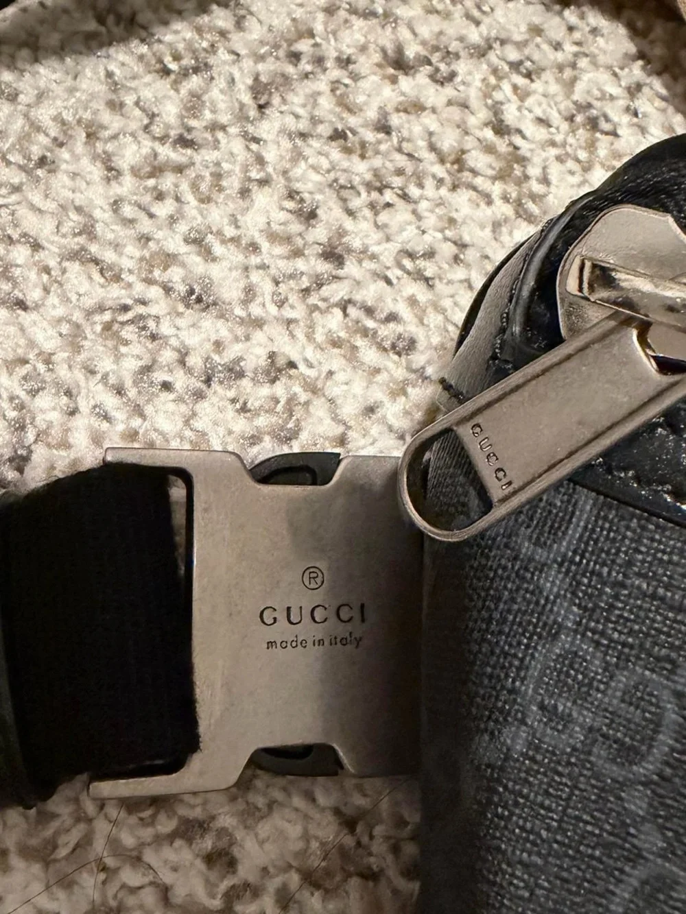 Gucci Black GG Monogram Belt Bag with Tonal Leather Trim